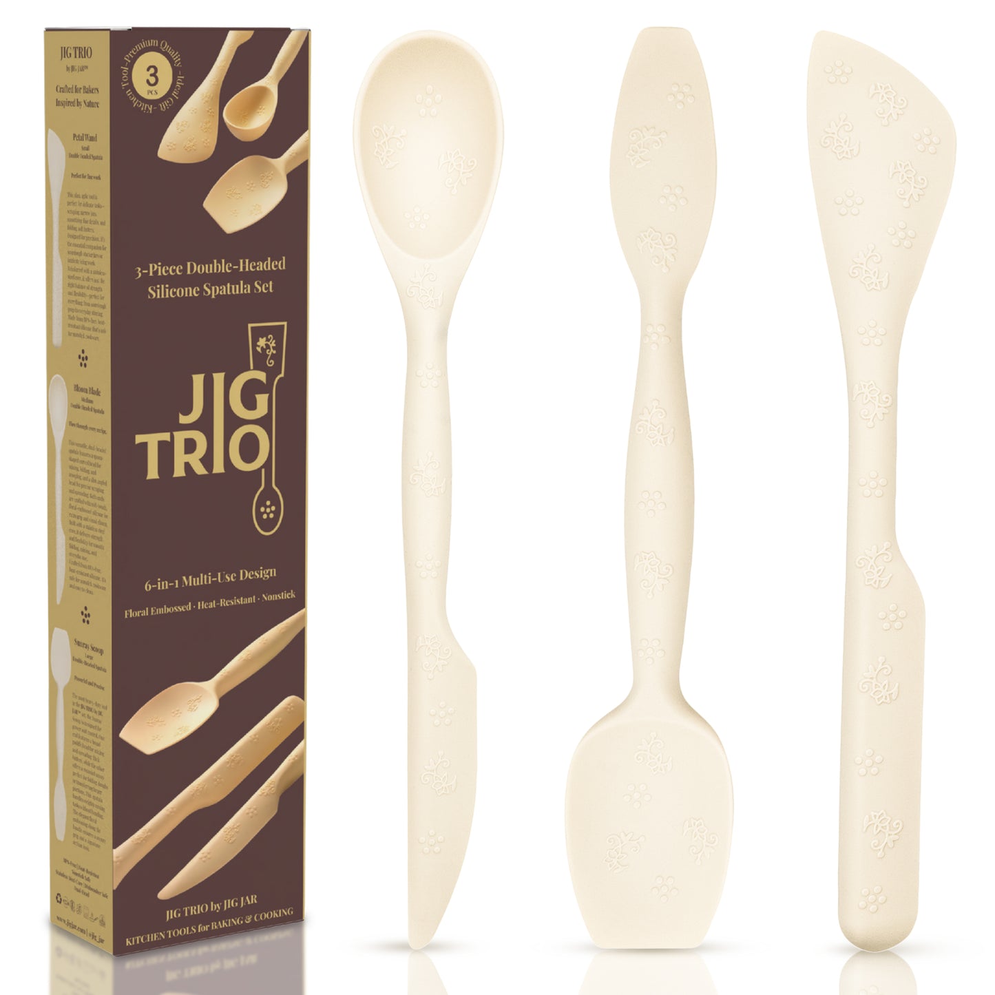 JIG TRIO - Double Headed Silicone Spatula Set - White Edition (3 Pieces) | Heat Resistant, Non Stick & Premium Baking Tools