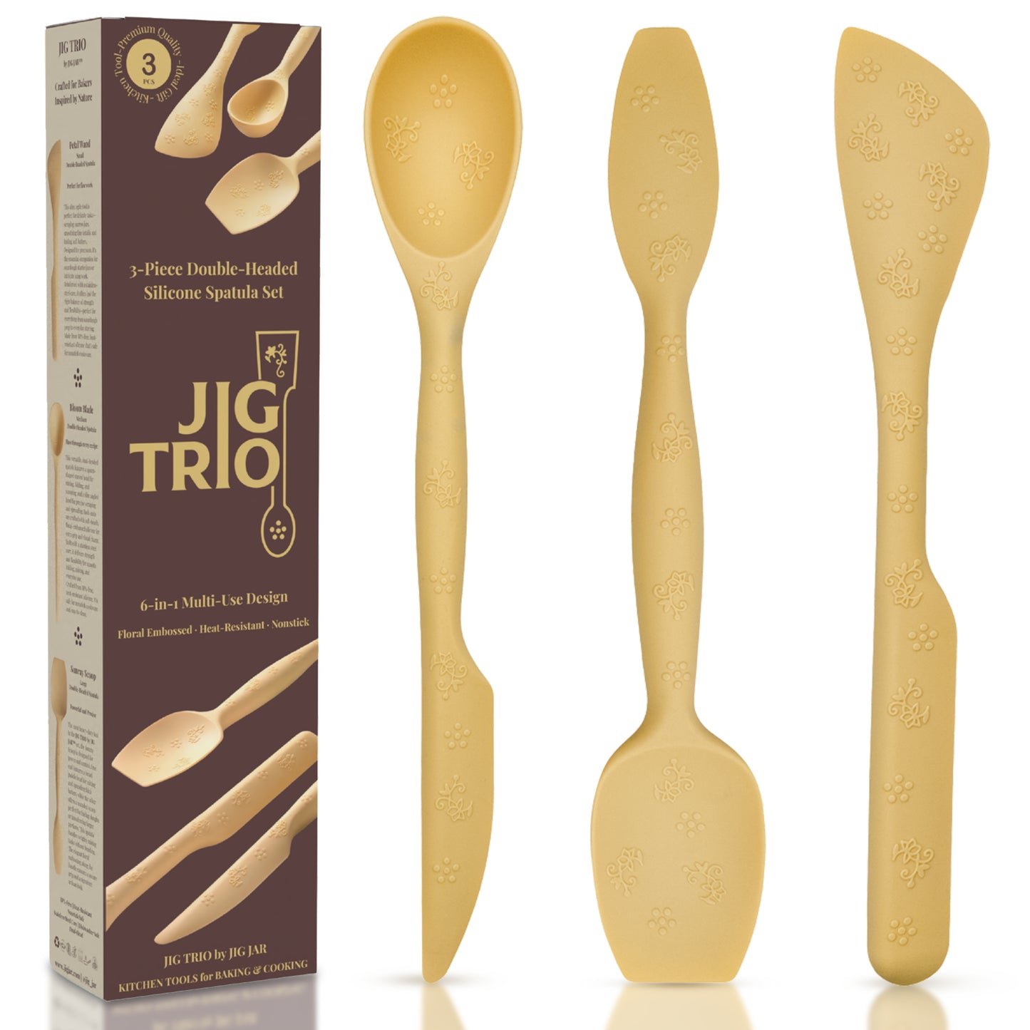 JIG TRIO - Double Headed Silicone Spatula Set - Yellow Edition (3 Pieces) | Heat Resistant, Non Stick & Premium Baking Tools
