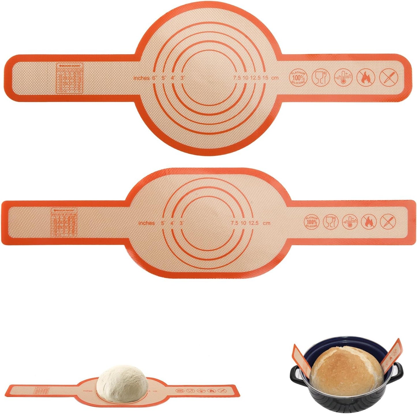 2-Piece Silicone Bread Sling for Dutch Oven – Oval & Round Reusable Non-Stick Sourdough Baking Mats with Long Handles