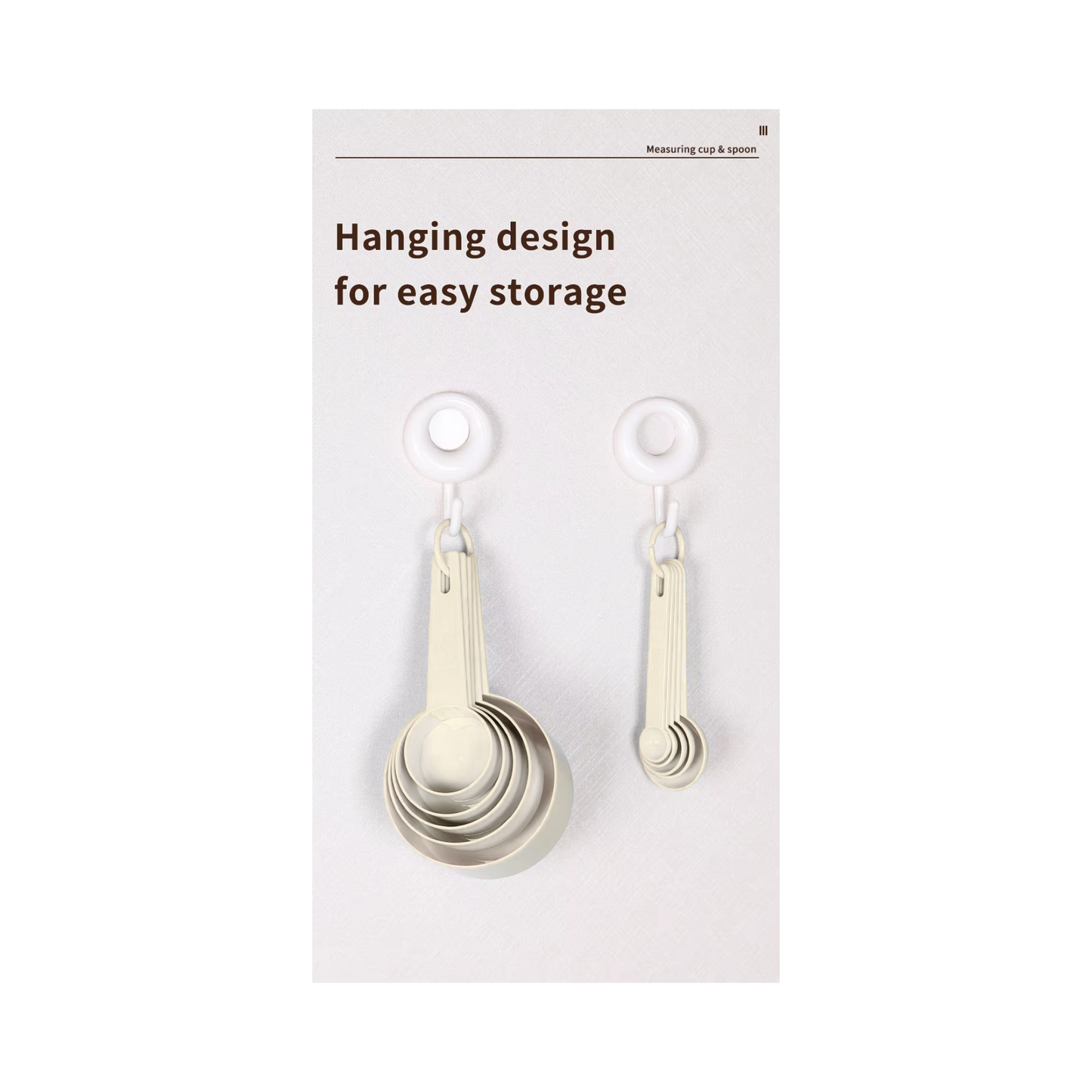 Set of measuring cups on a hanging design
