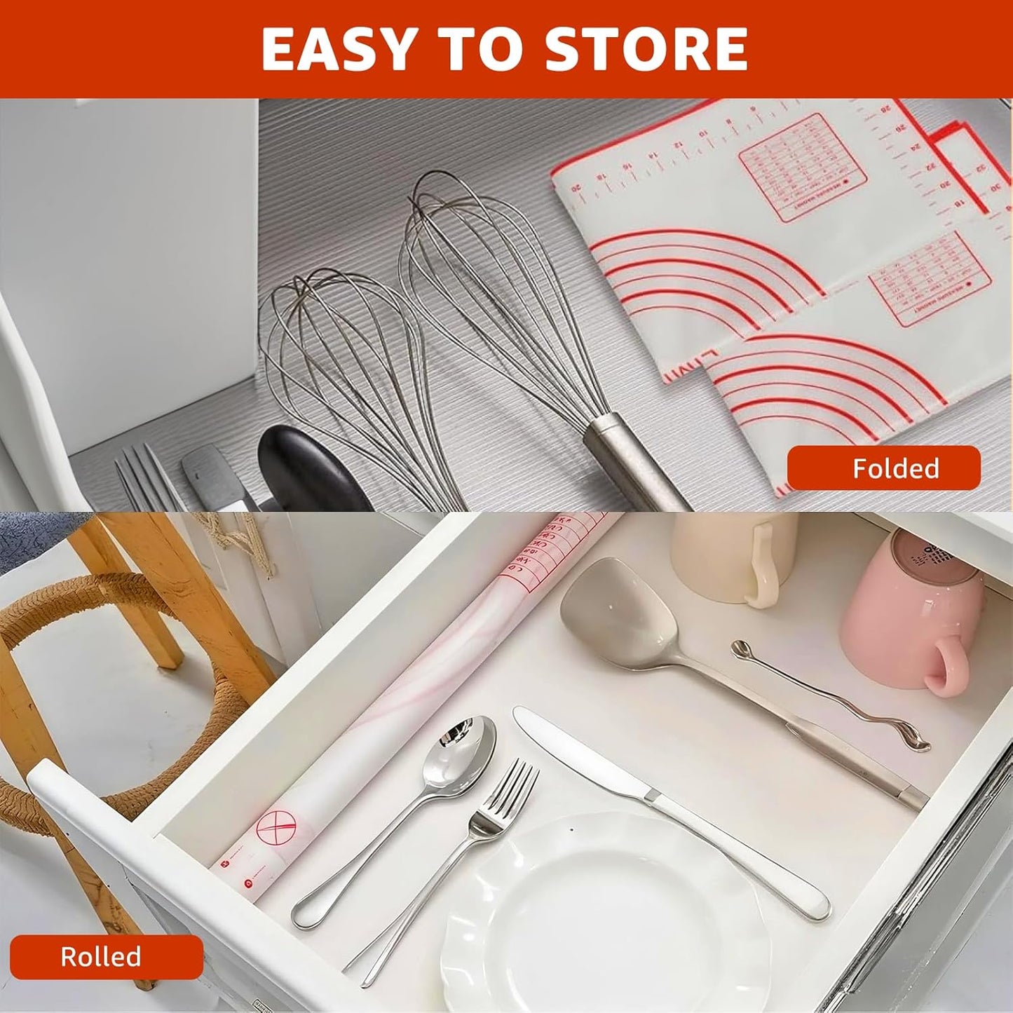 Silicone Pastry Mat with Measurements – Non-Slip Baking Mat (Orange)