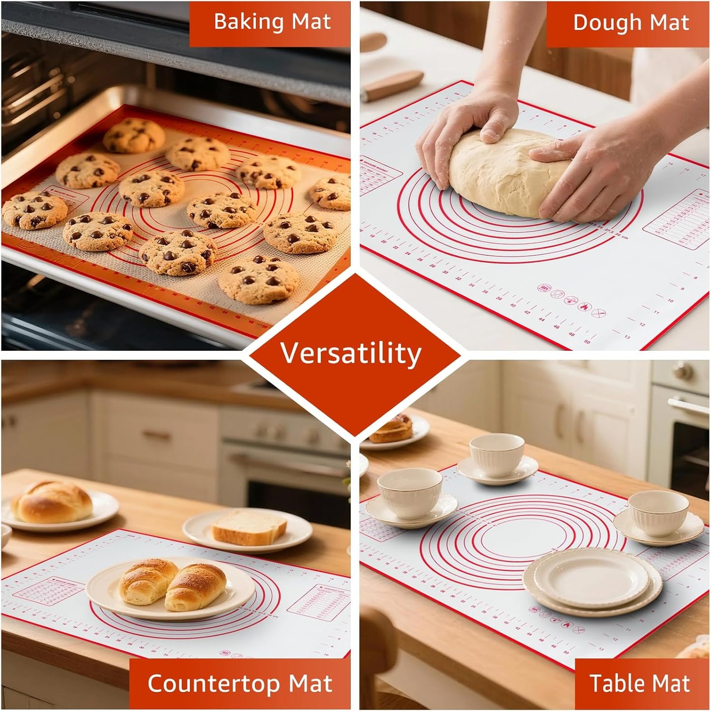 Silicone Pastry Mat with Measurements – Non-Slip Baking Mat (Orange)