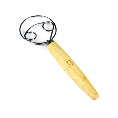 Danish Dough Whisk for Sourdough Baking, Stainless Steel, Dutch Style Bread Dough, Hand Mixer Wooden Handle, Kitchen Baking Tools, Artisan Blender