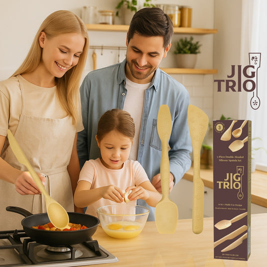 JIG TRIO - Double Headed Silicone Spatula Set - Yellow Edition (3 Pieces) | Heat Resistant, Non Stick & Premium Baking Tools