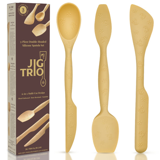 JIG TRIO - Double Headed Silicone Spatula Set - Yellow Edition (3 Pieces) | Heat Resistant, Non Stick & Premium Baking Tools